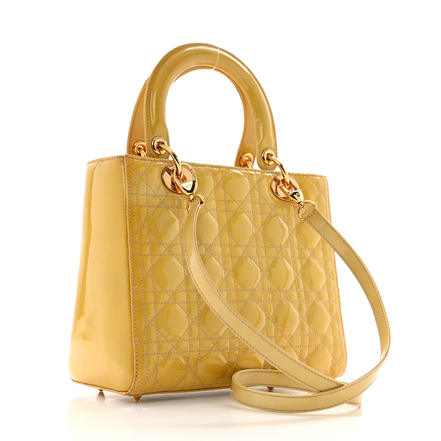 Patent Cannage Medium Lady Dior Beige