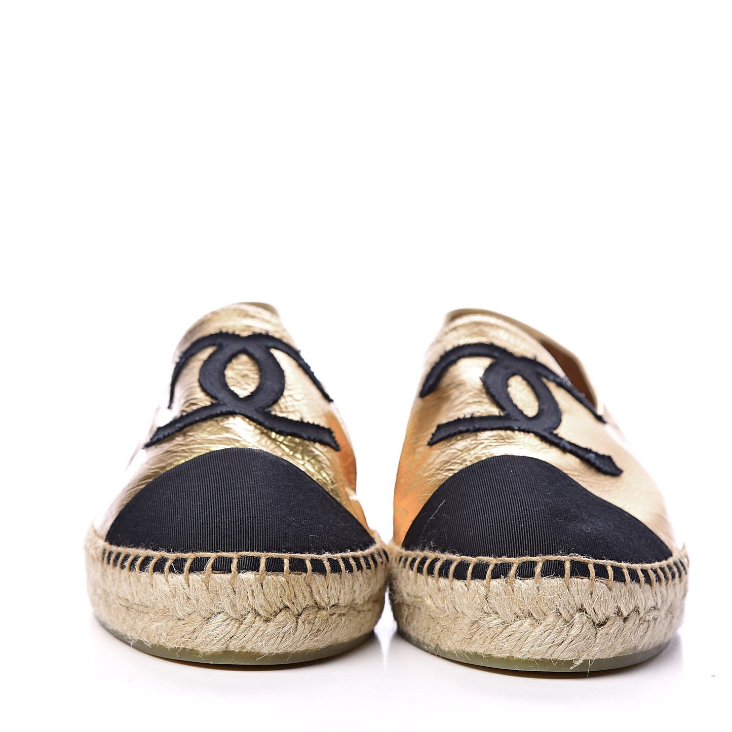 Laminated Lambskin Grosgrain CC Espadrilles 40 Gold Black