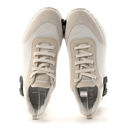 Hermes Graphic Mesh Suede Goatskin Mens Bouncing Sneakers 43  White Black 2 of 9