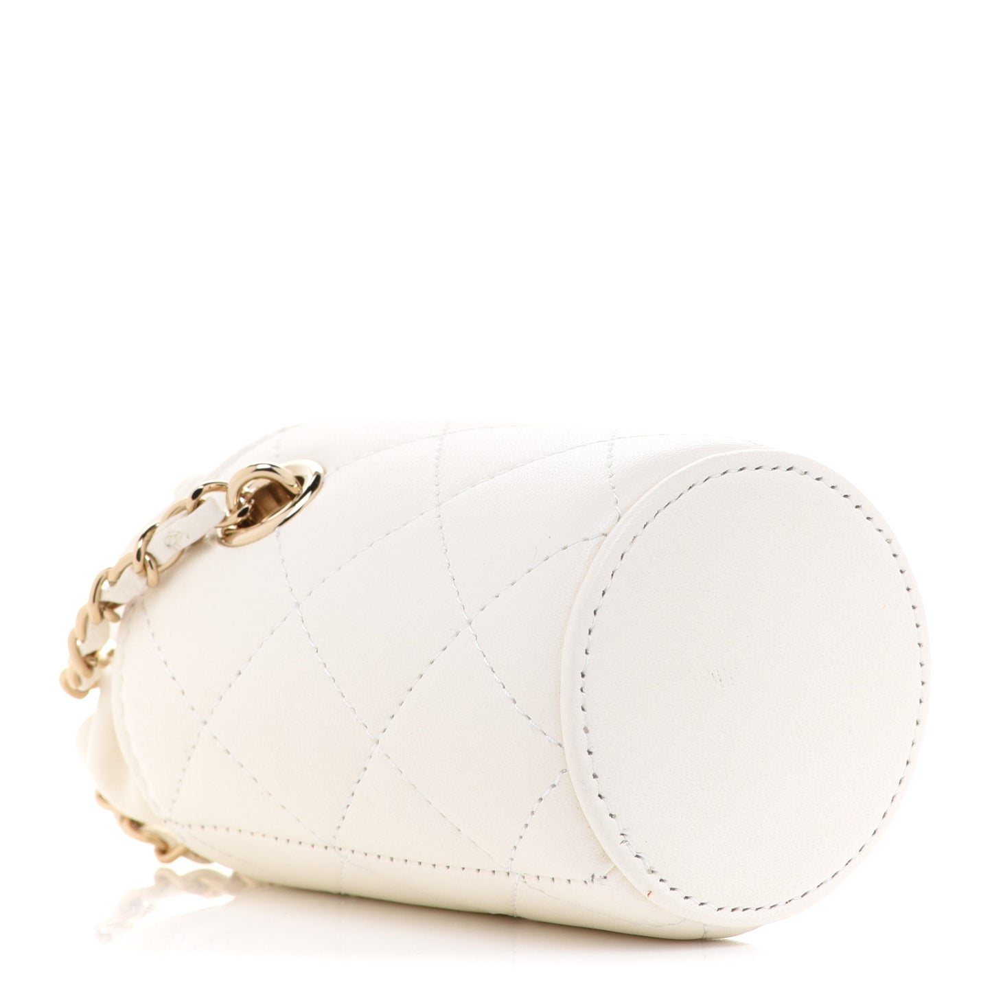 Lambskin Quilted Mini Bucket Bag With Chain White