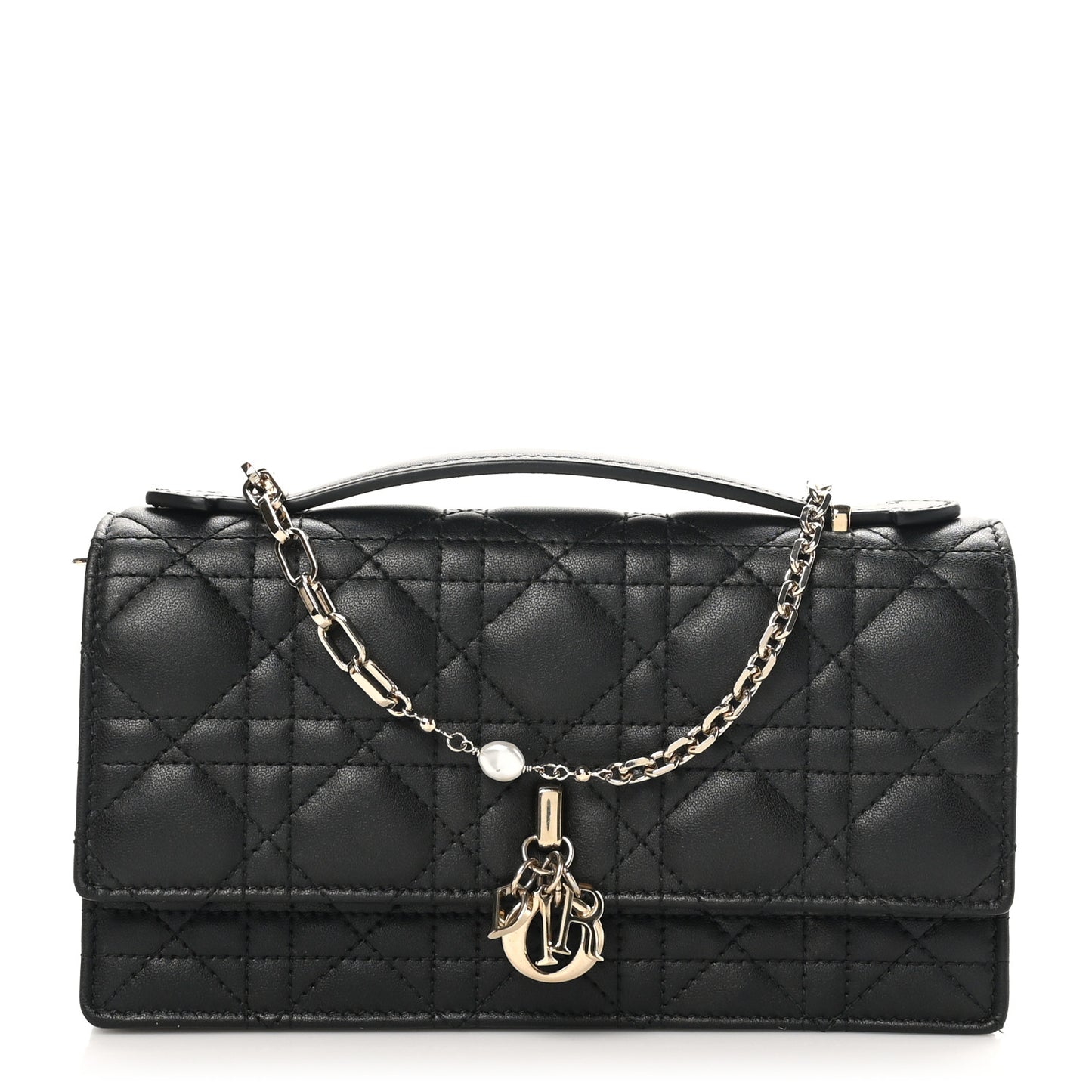 Lambskin Lady Dior Top Handle Clutch Black
