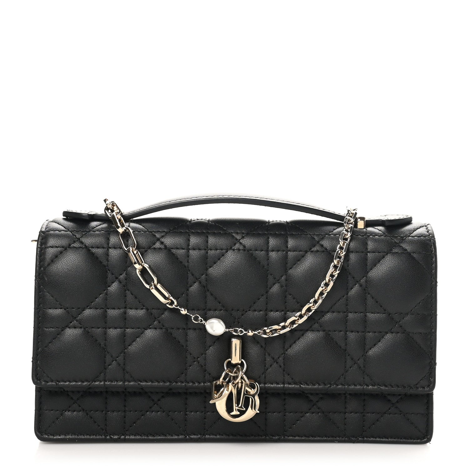 Christian Dior Lambskin Lady Dior Top Handle Clutch Black 1 of 9