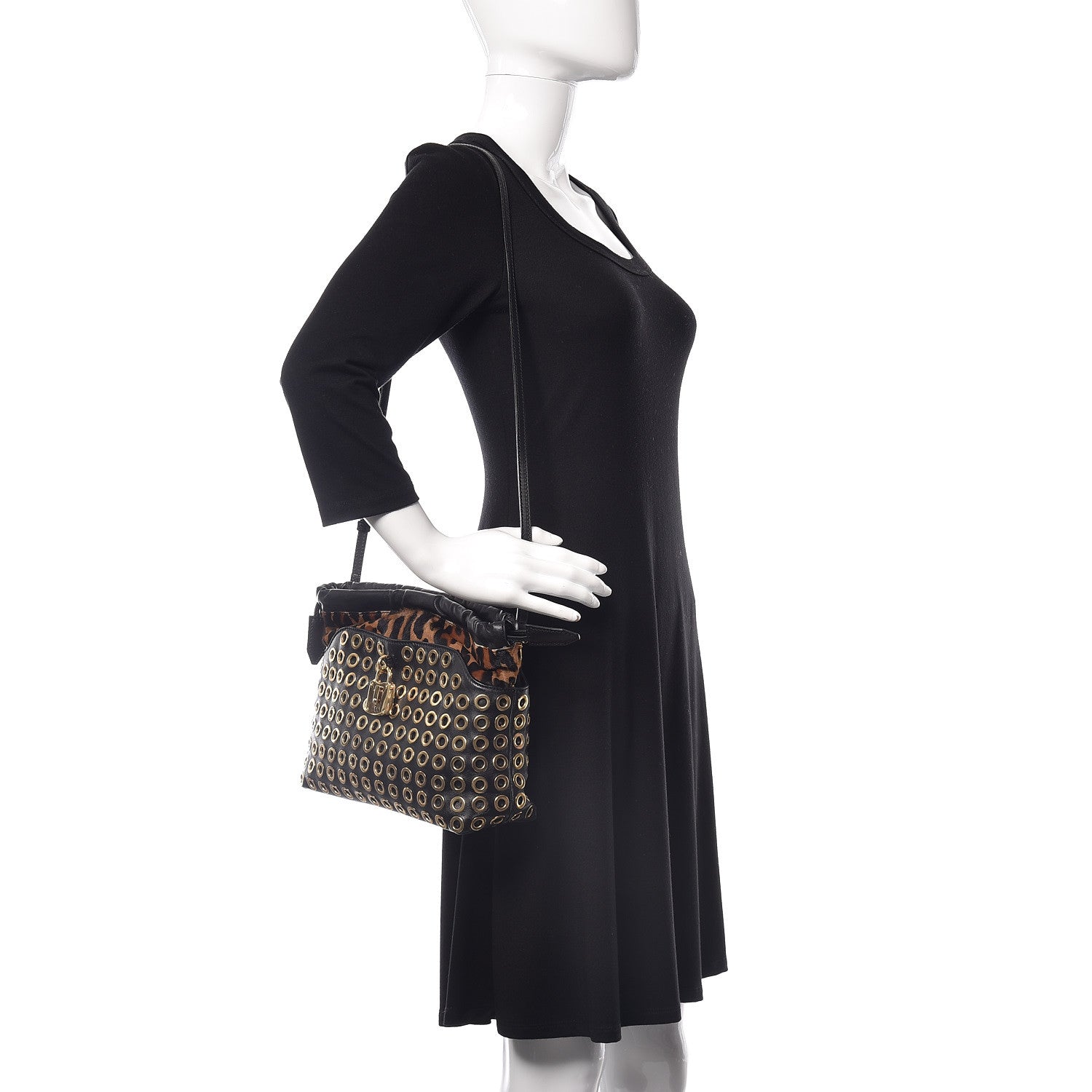 Burberry Calfskin Calf Hair Leopard Print Grommet Little Crush Black 2 of 9