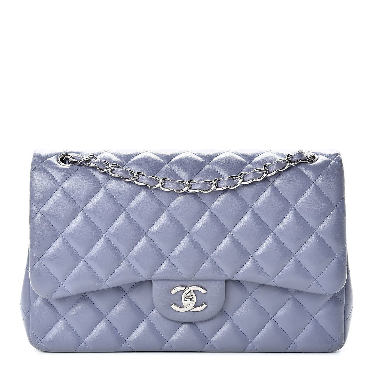 Lambskin Quilted Jumbo Double Flap Light Purple