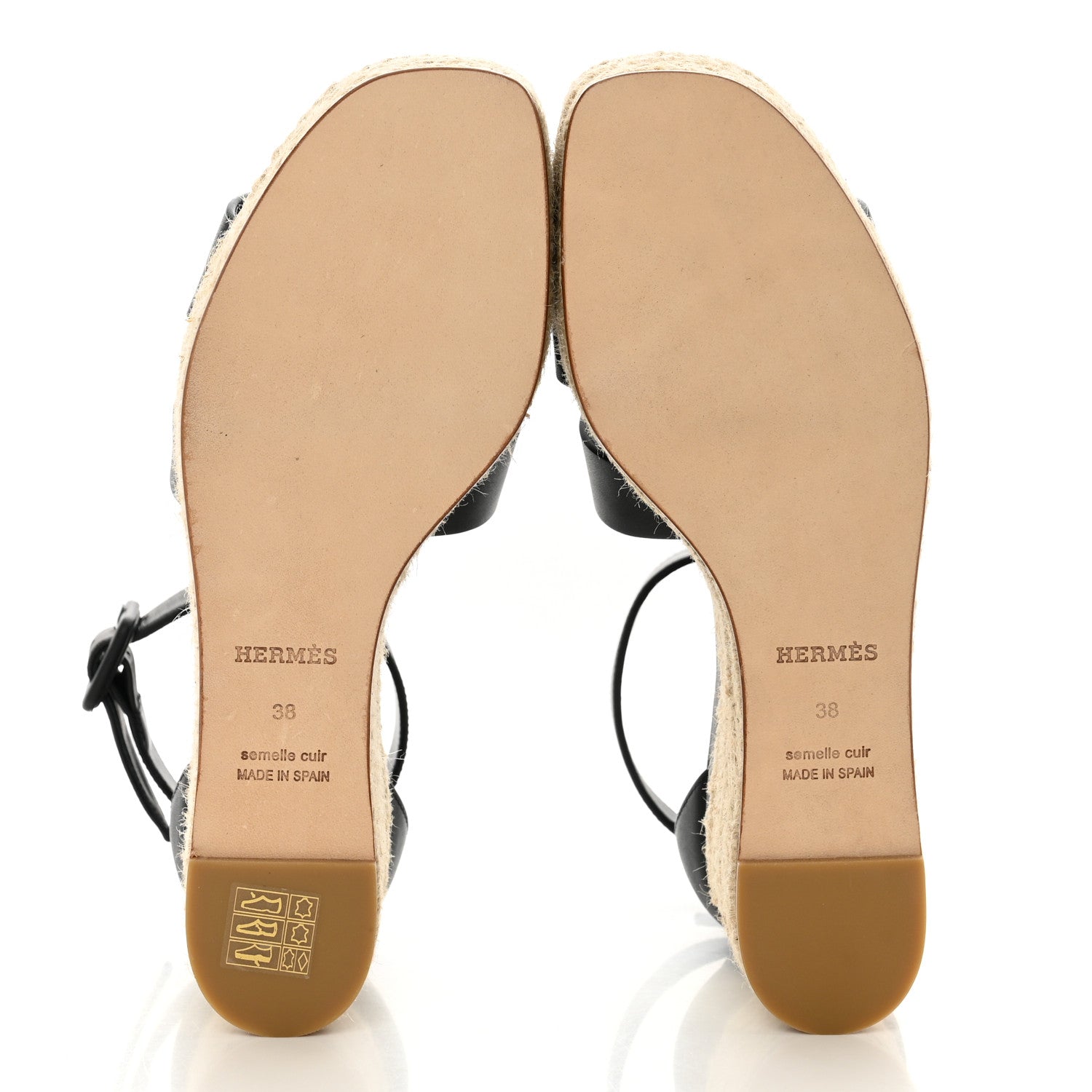 Hermes Goatskin Elda Espadrille Wedge Sandals 38 Black 5 of 9