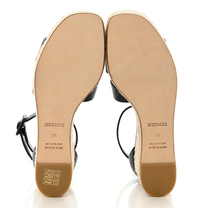 Hermes Goatskin Elda Espadrille Wedge Sandals 38 Black 5 of 9