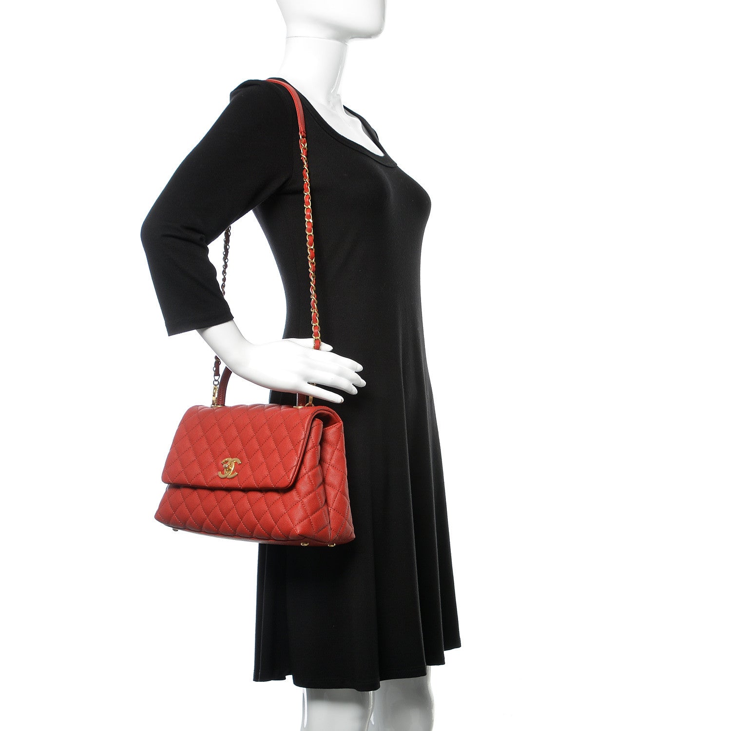 Chanel Caviar Lizard Quilted Small Coco Handle Flap Red 2 of 11