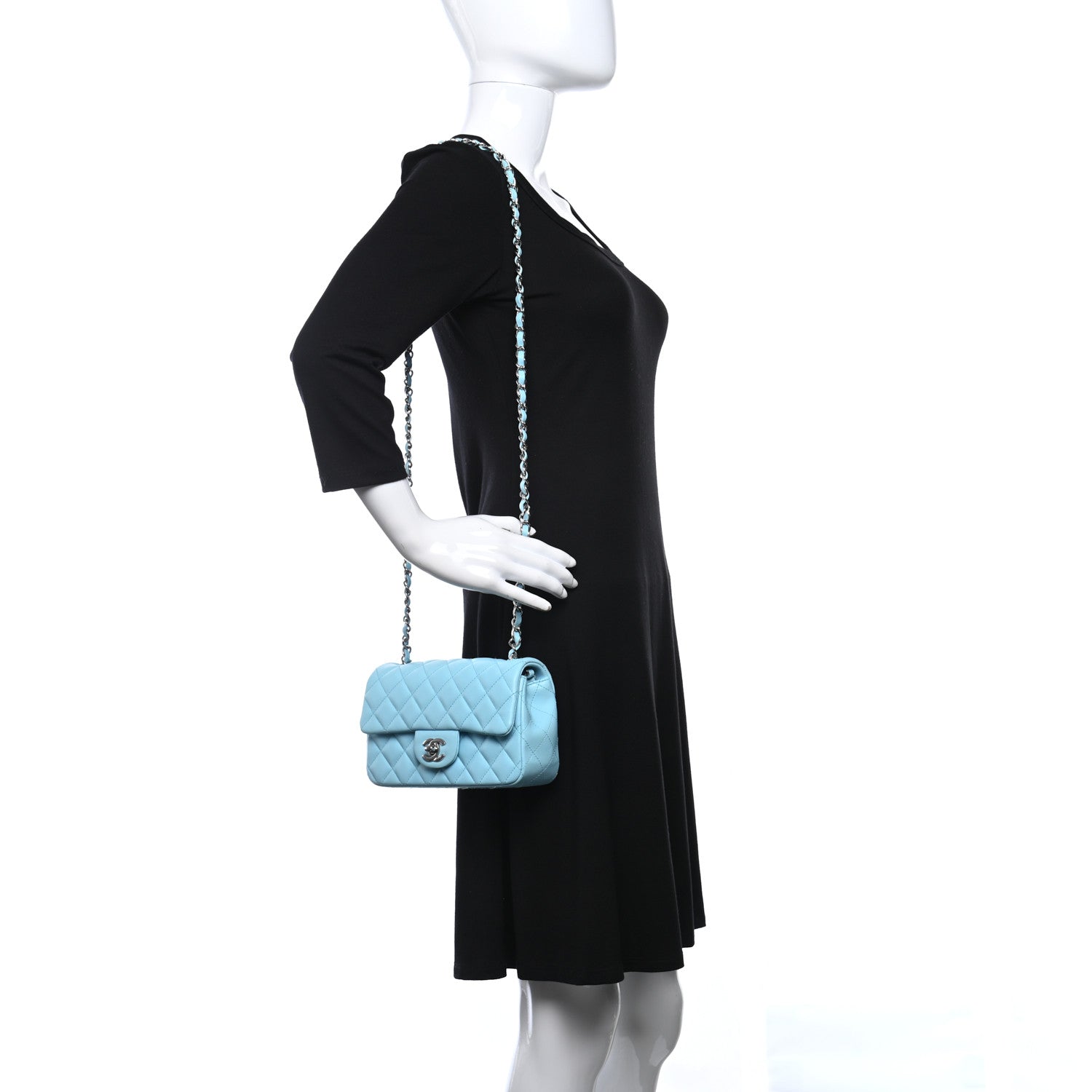 Chanel Lambskin Quilted Mini Rectangular Flap Neon Blue 2 of 10