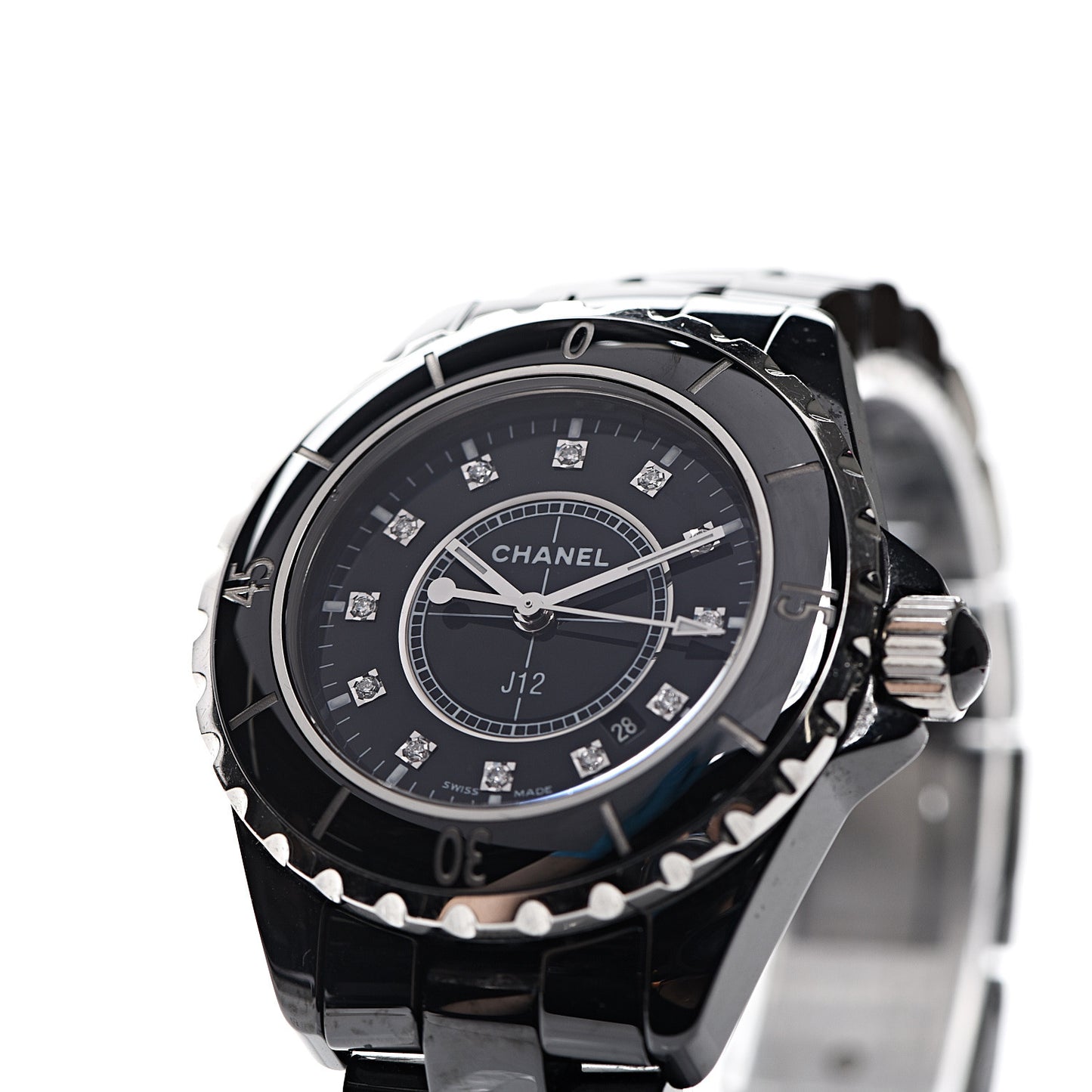 Stainless Steel Ceramic Diamond 33mm J12 Quartz Watch Black