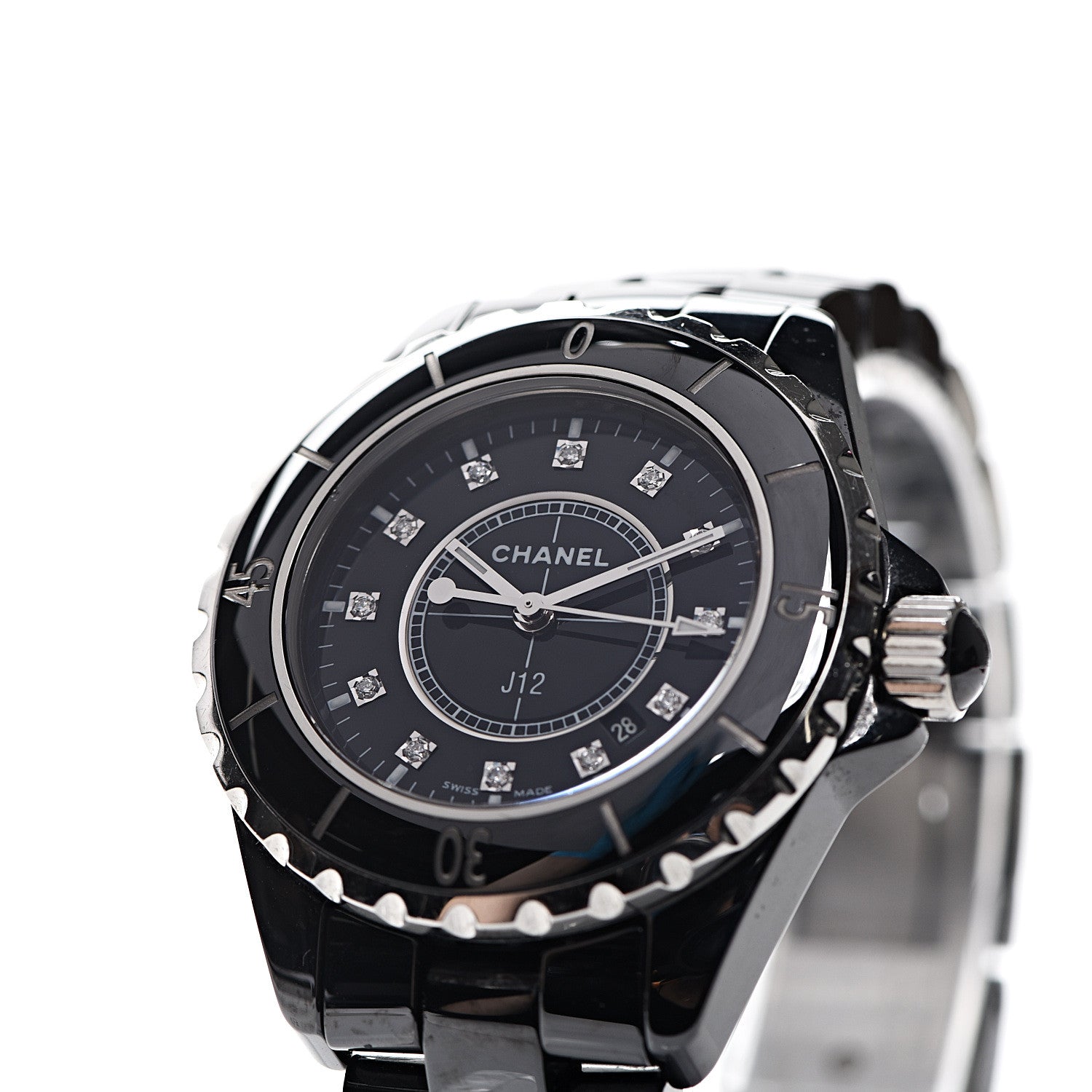 Chanel Stainless Steel Ceramic Diamond 33mm J12 Quartz Watch Black 8 of 8