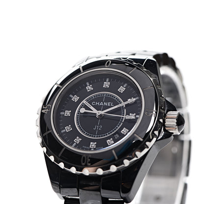 Chanel Stainless Steel Ceramic Diamond 33mm J12 Quartz Watch Black 8 of 8