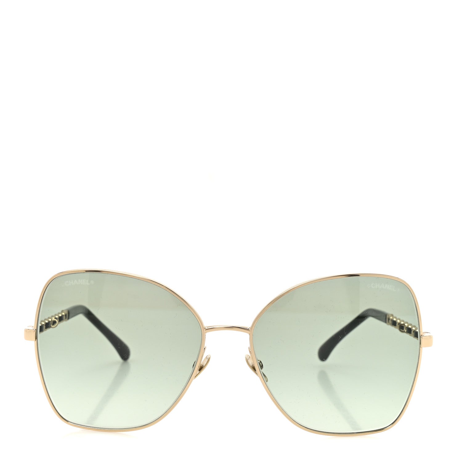 Chanel Metal Calfskin Butterfly Pearl Chain Sunglasses 4274Q Gold Green 2 of 8