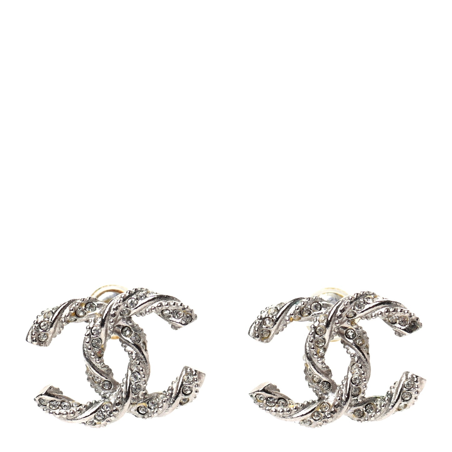 Crystal Twisted CC Earrings Silver