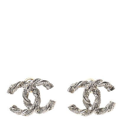 Chanel Crystal Twisted CC Earrings Silver 1 of 5