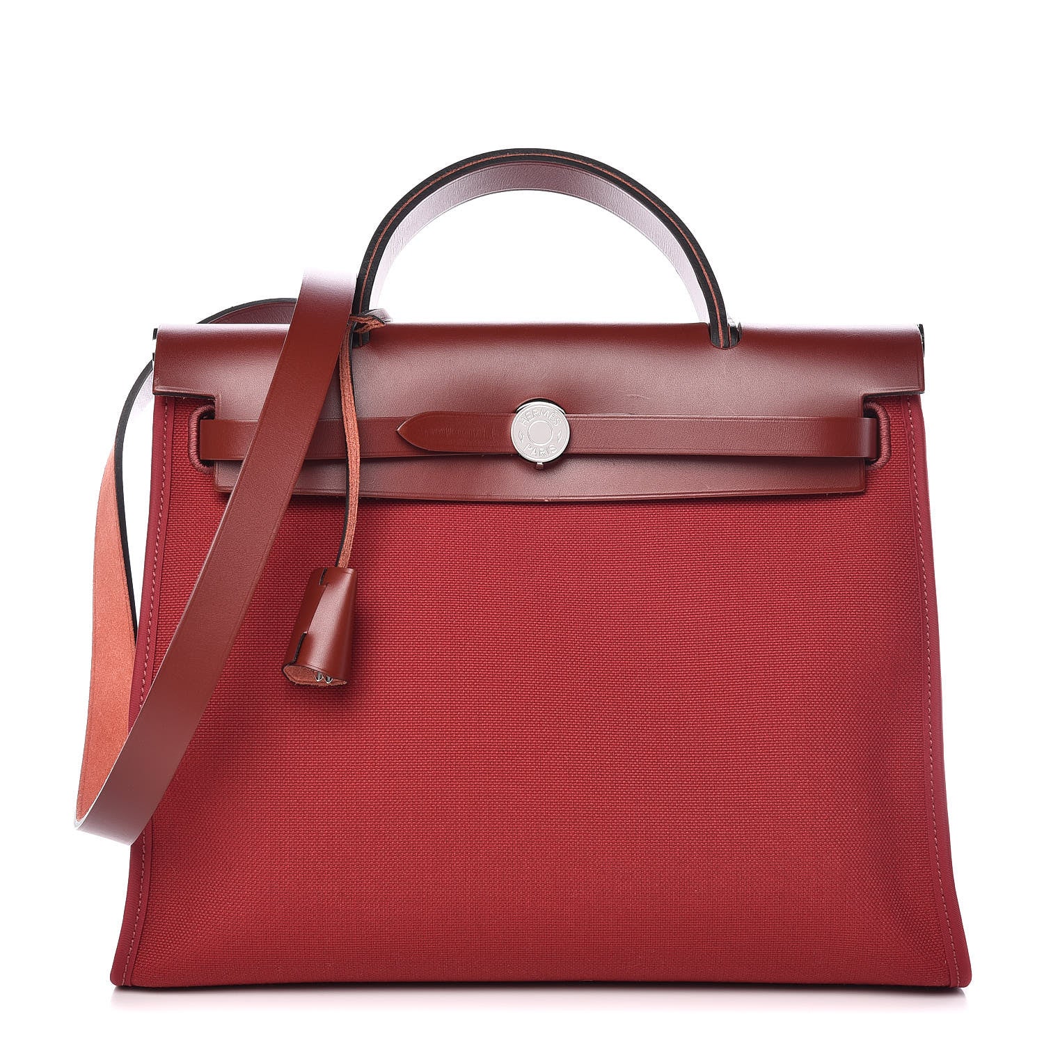 Hermes Vache Hunter Toile Herbag Zip 31 PM Rouge Grenat Rouge H 3 of 12