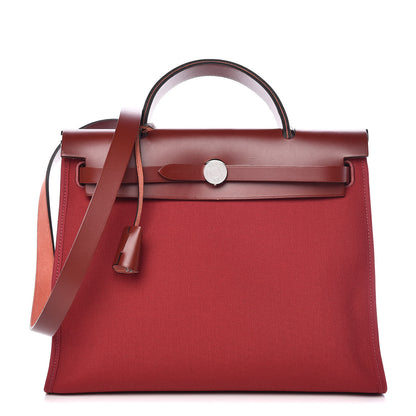 Hermes Vache Hunter Toile Herbag Zip 31 PM Rouge Grenat Rouge H 3 of 12