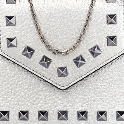 Valentino Garavani Metallic Pebbled Calfskin Rockstud Phone Case With Chain Silver 8 of 11