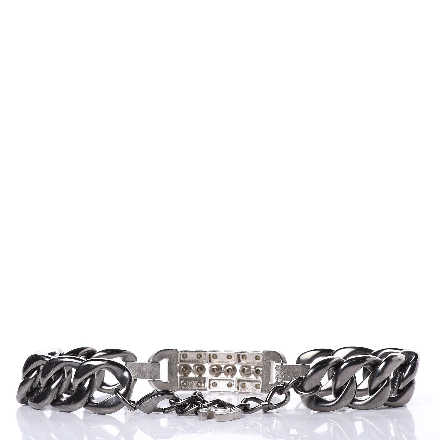 Chanel Crystal CC Chain Link Choker Necklace Dark Silver 3 of 4