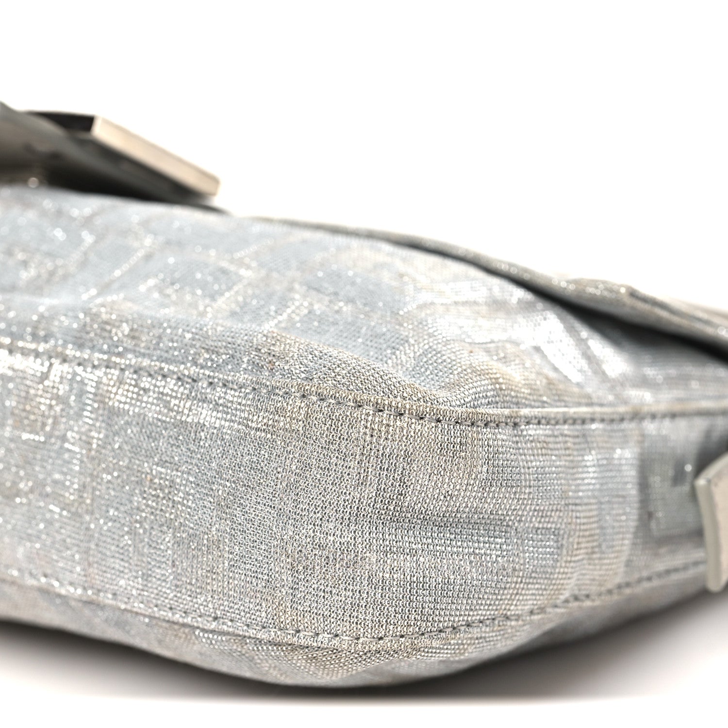 Fendi Metallic Lurex Zucca Vitello Baguette Argento 10 of 10