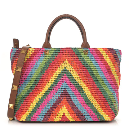 Valentino Garavani Raffia Calfskin Rockstud Summer Tote Multicolor 1 of 10