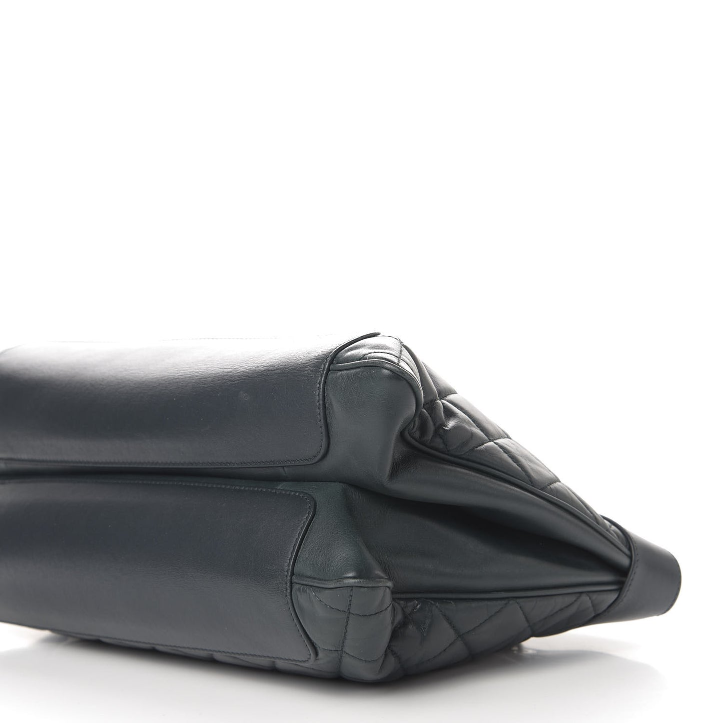 Glazed Calfskin Quilted Shopping Tote Dark Blue