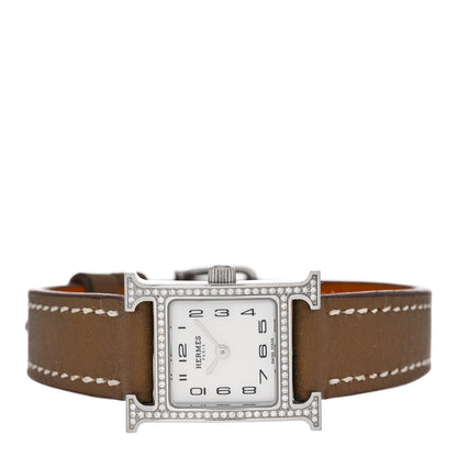 Hermes Stainless Steel Swift Diamond Bezel Mother of Pearl 17.2mm Heure H Hour Quartz Watch Etoupe 2 of 5