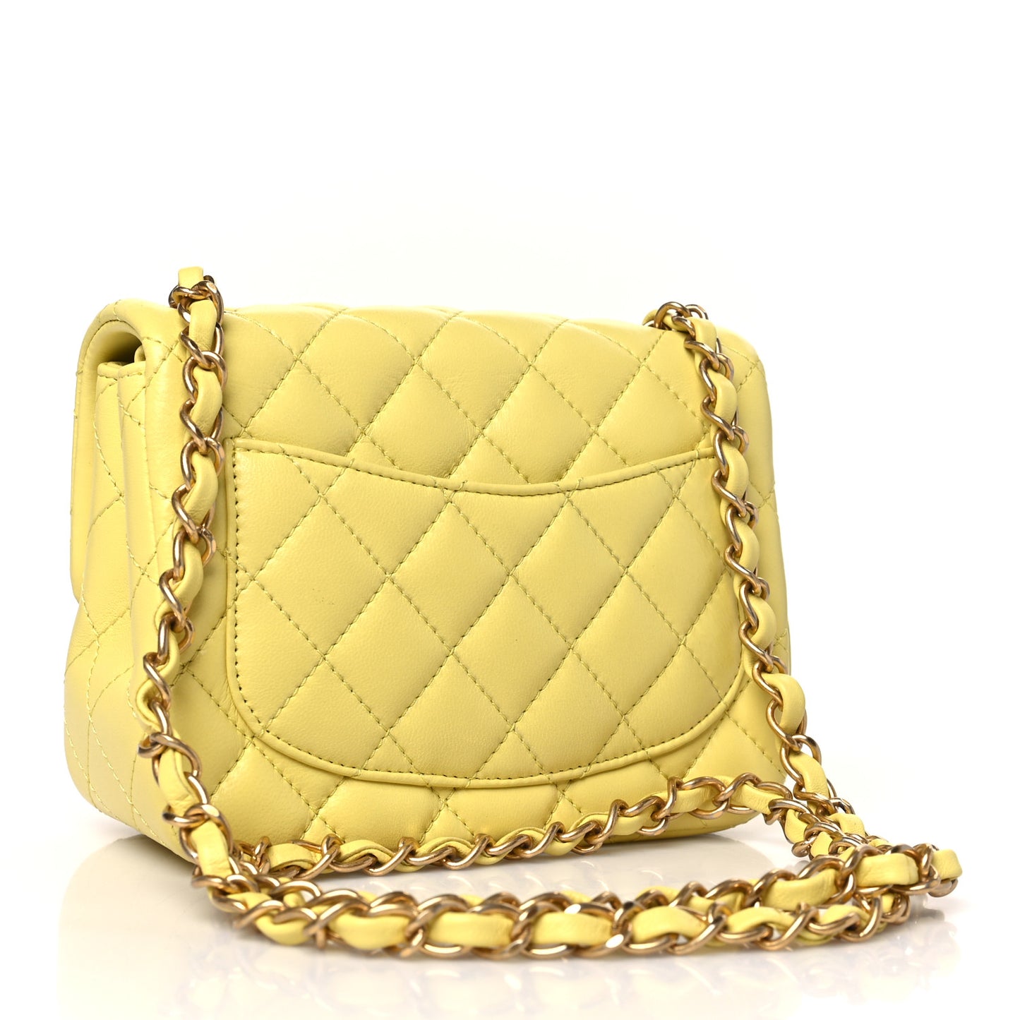 Lambskin Quilted Mini Square Flap Yellow