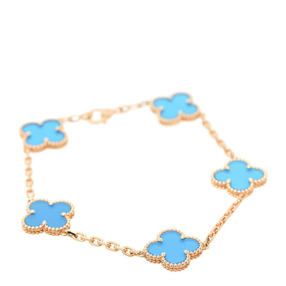 Van Cleef & Arpels 18K Yellow Gold Blue Agate 5 Motifs Vintage Alhambra Bracelet 1 of 7