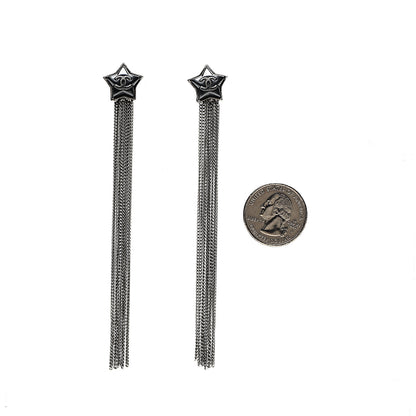 Chanel Resin CC Star Dangle Earrings Black Silver 2 of 4