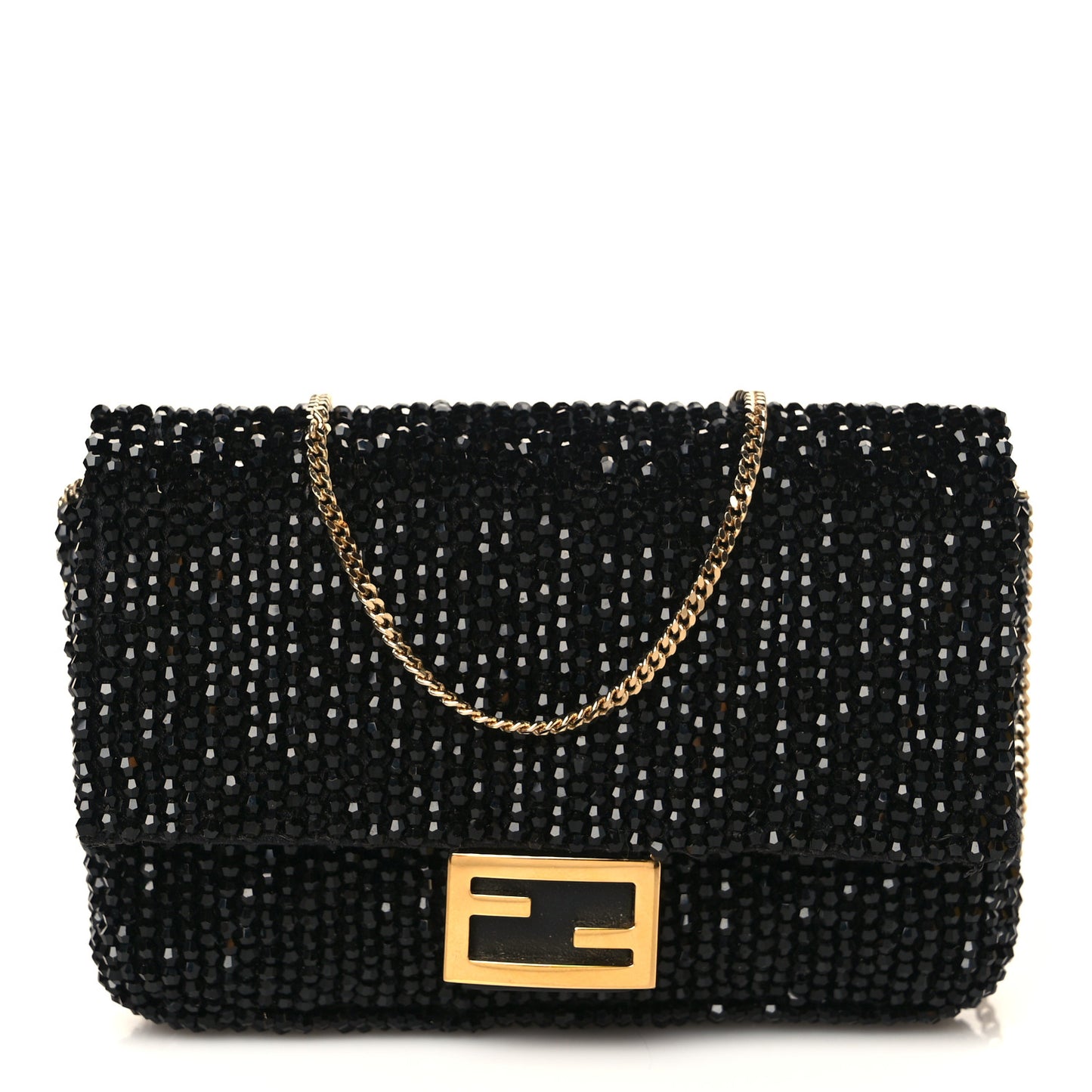 Crystal Vitello King Beaded Nano Baguette Charm Black