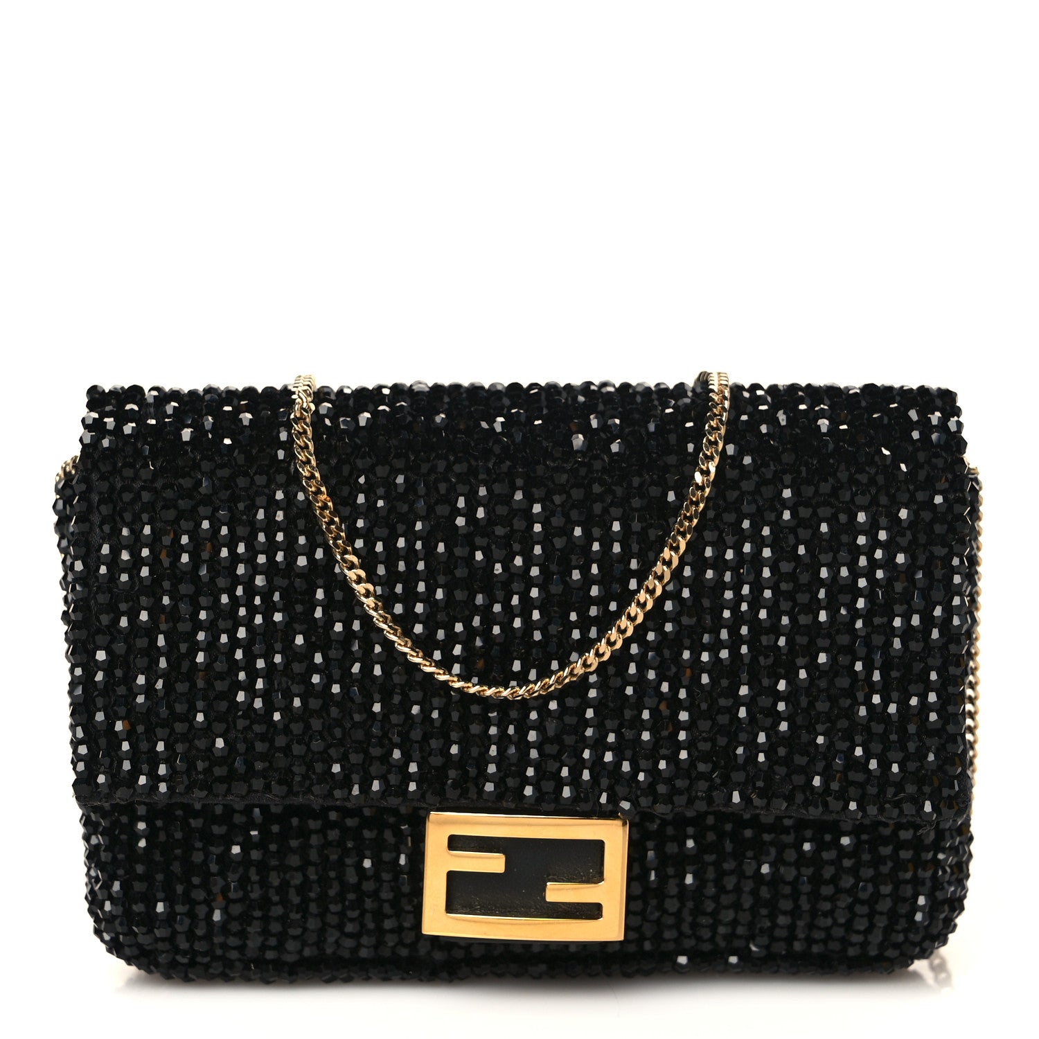 Fendi Crystal Vitello King Beaded Nano Baguette Charm Black 1 of 8