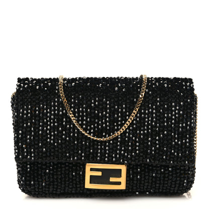 Fendi Crystal Vitello King Beaded Nano Baguette Charm Black 1 of 8