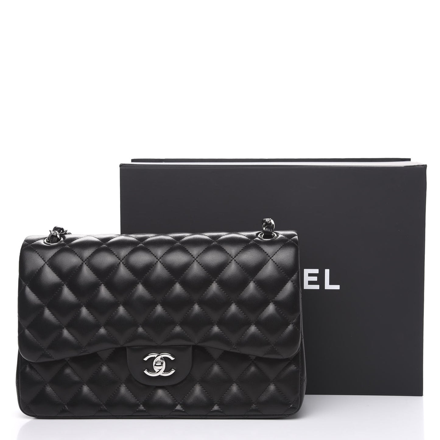 Lambskin Quilted Jumbo Double Flap Black