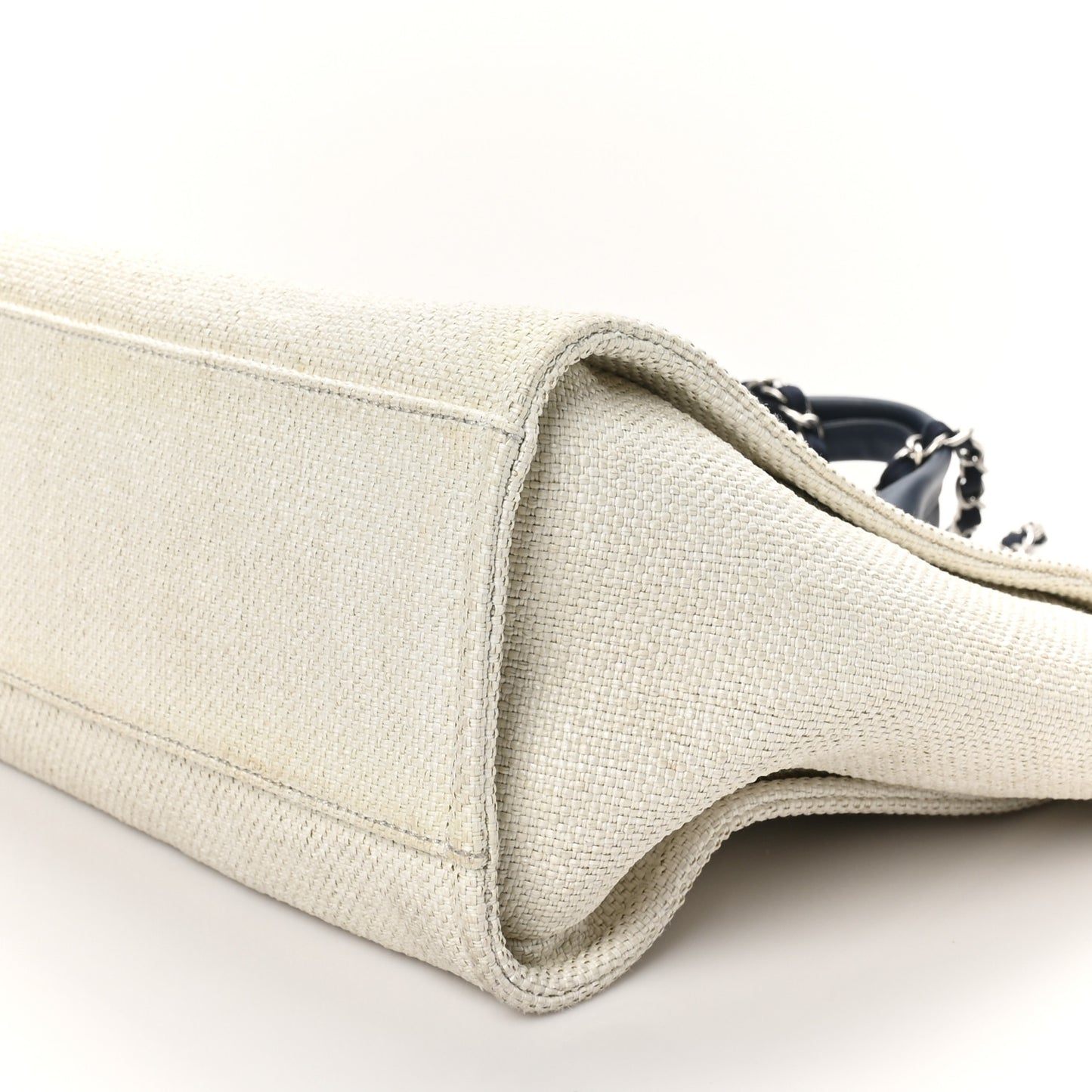 Woven Straw Raffia Large Deauville Tote White Navy