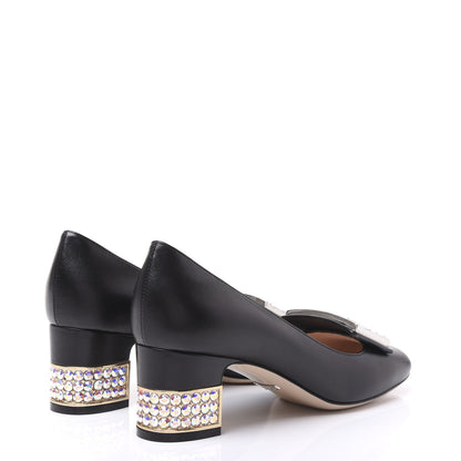 Gucci Malaga Kid Crystal Square G Madelyn Mid Heel Loafer Pumps 37 Black 4 of 9
