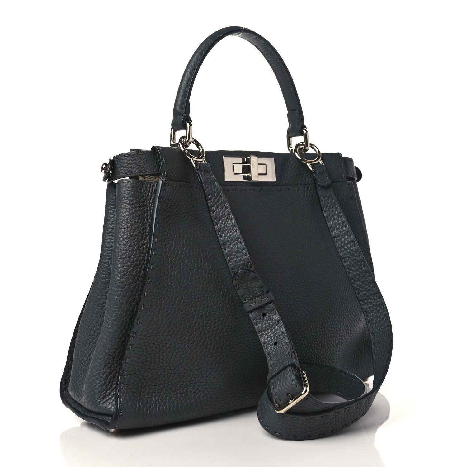 Fendi Cuoio Romano Selleria Bi-Color Medium Peekaboo Iconic Satchel Asfalto Latte 3 of 9