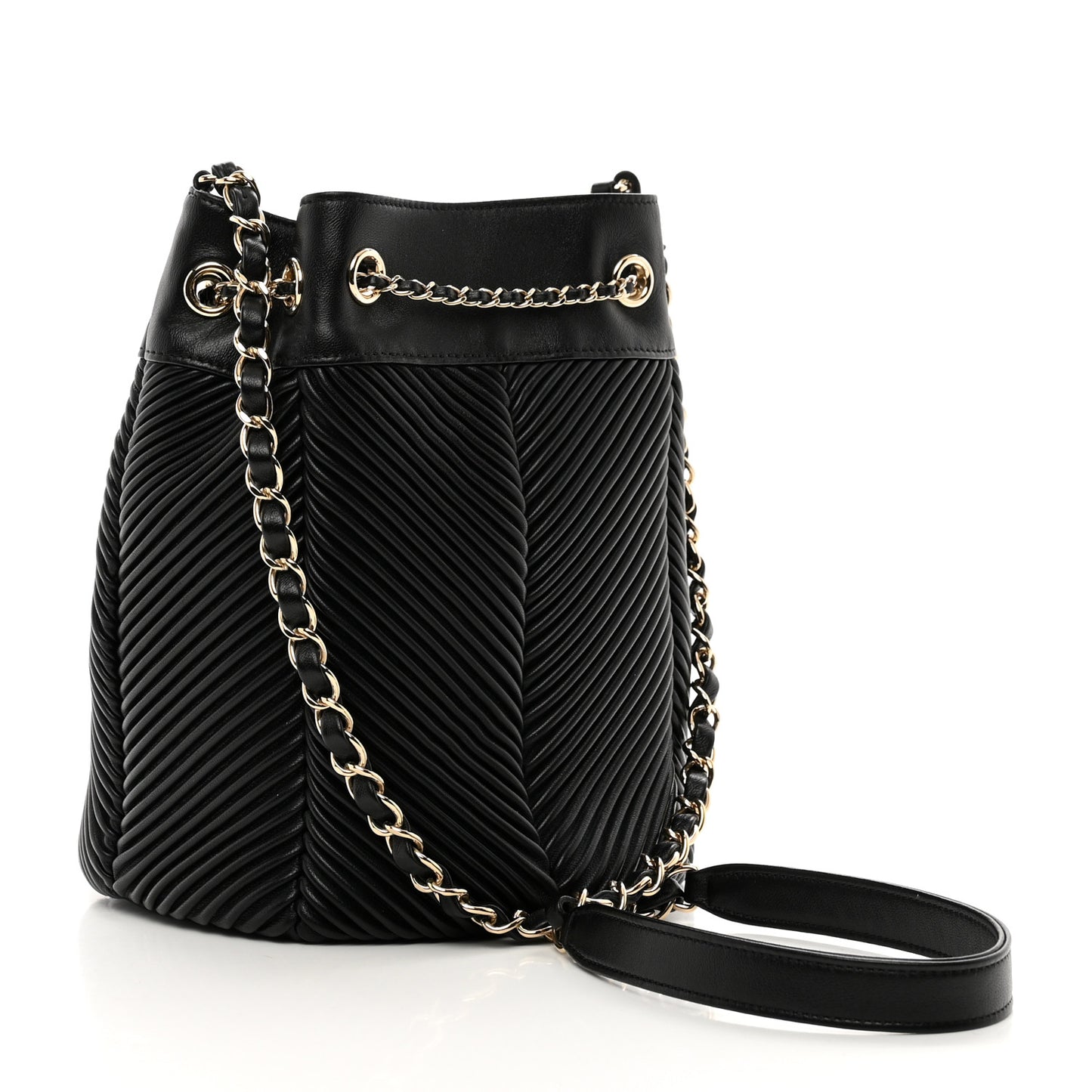 Lambskin Chevron Drawstring Bag Black