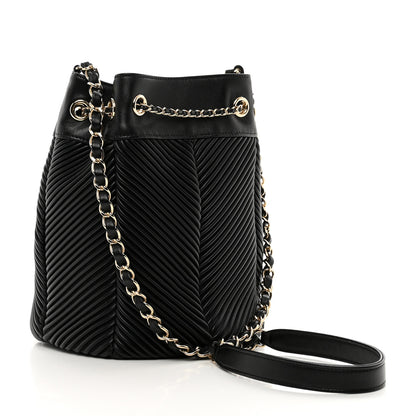Chanel Lambskin Chevron Drawstring Bag Black 3 of 10