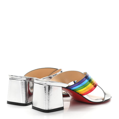 Christian Louboutin Metallic Calfskin Rainbow Arkenmule 55 Slide Sandals 36.5 Silver Multicolor 4 of 9