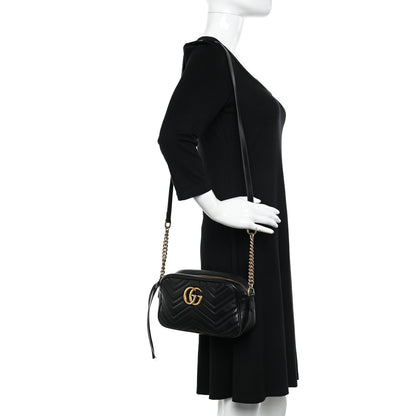 Gucci Calfskin Matelasse Small GG Marmont Chain Shoulder Bag Black 2 of 15