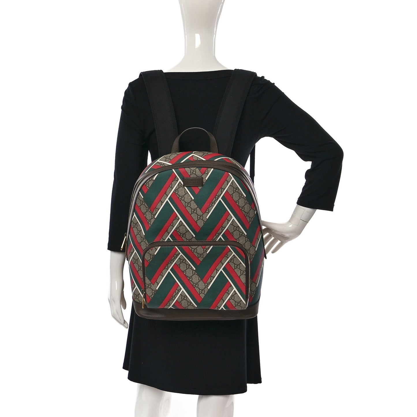 GG Supreme Monogram Chevron Medium Day Backpack Beige Green Red New Acero