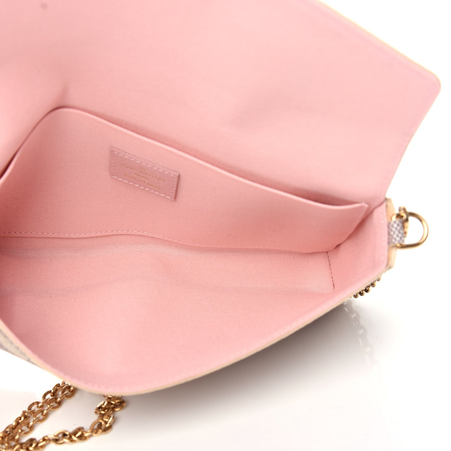 Damier Azur Pochette Felicie Chain Wallet Rose Ballerine