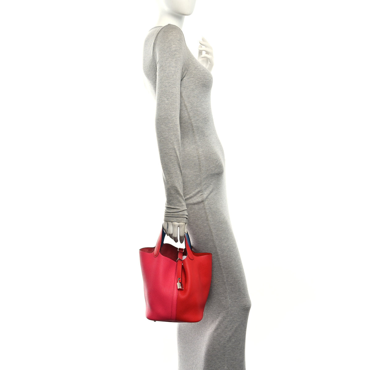 Hermes Taurillon Clemence Casaque Picotin Lock 22 MM Rouge De Coeur Rose Extreme Bleu Zanzibar 2 of 10