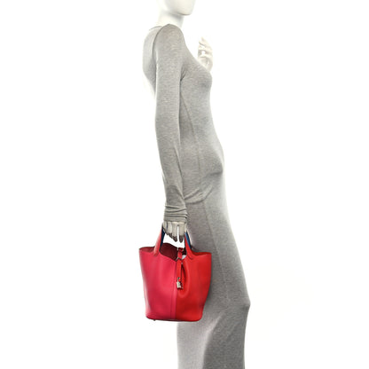 Hermes Taurillon Clemence Casaque Picotin Lock 22 MM Rouge De Coeur Rose Extreme Bleu Zanzibar 2 of 10