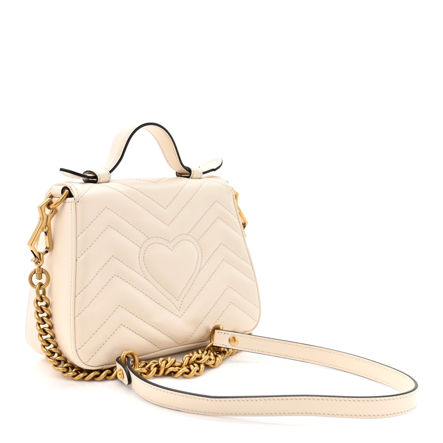 Gucci Calfskin Matelasse Mini GG Marmont Top Handle Shoulder Bag White 3 of 12