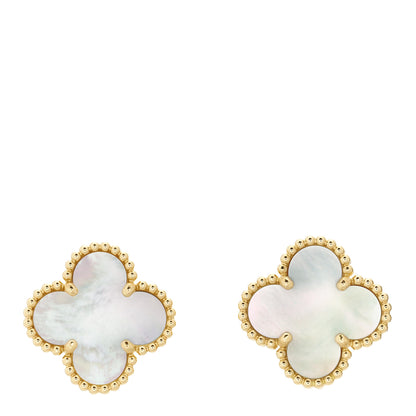 Van Cleef & Arpels 18K Yellow Gold Mother of Pearl Vintage Alhambra Earrings 1 of 7