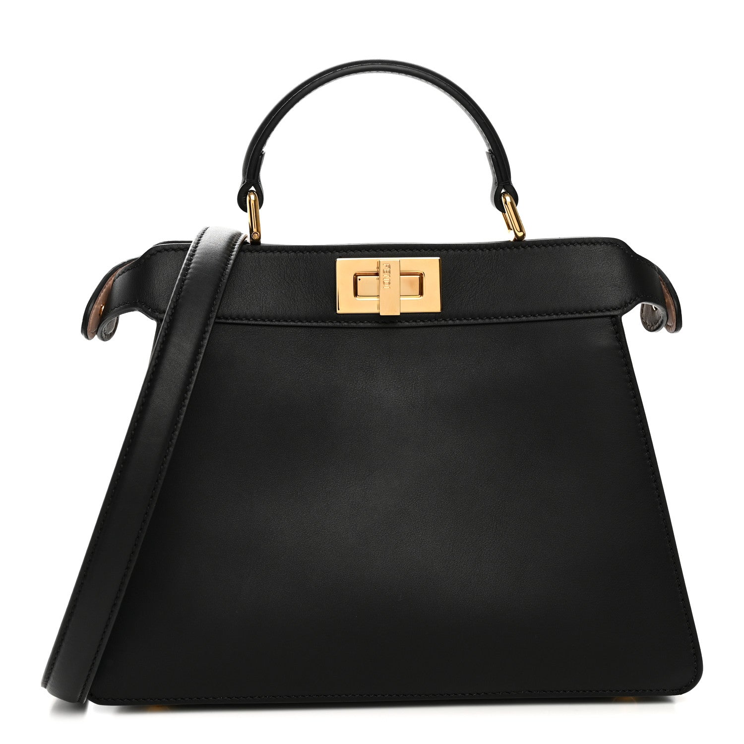 Fendi Vitello Seta Nappa Bi-Color Small Peekaboo I SEE U Satchel Black Light Rose Tortora 1 of 12