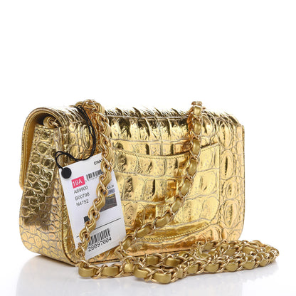 Chanel Metallic Calfskin Crocodile Embossed Cocodile Rectangular Mini Flap Gold 3 of 10
