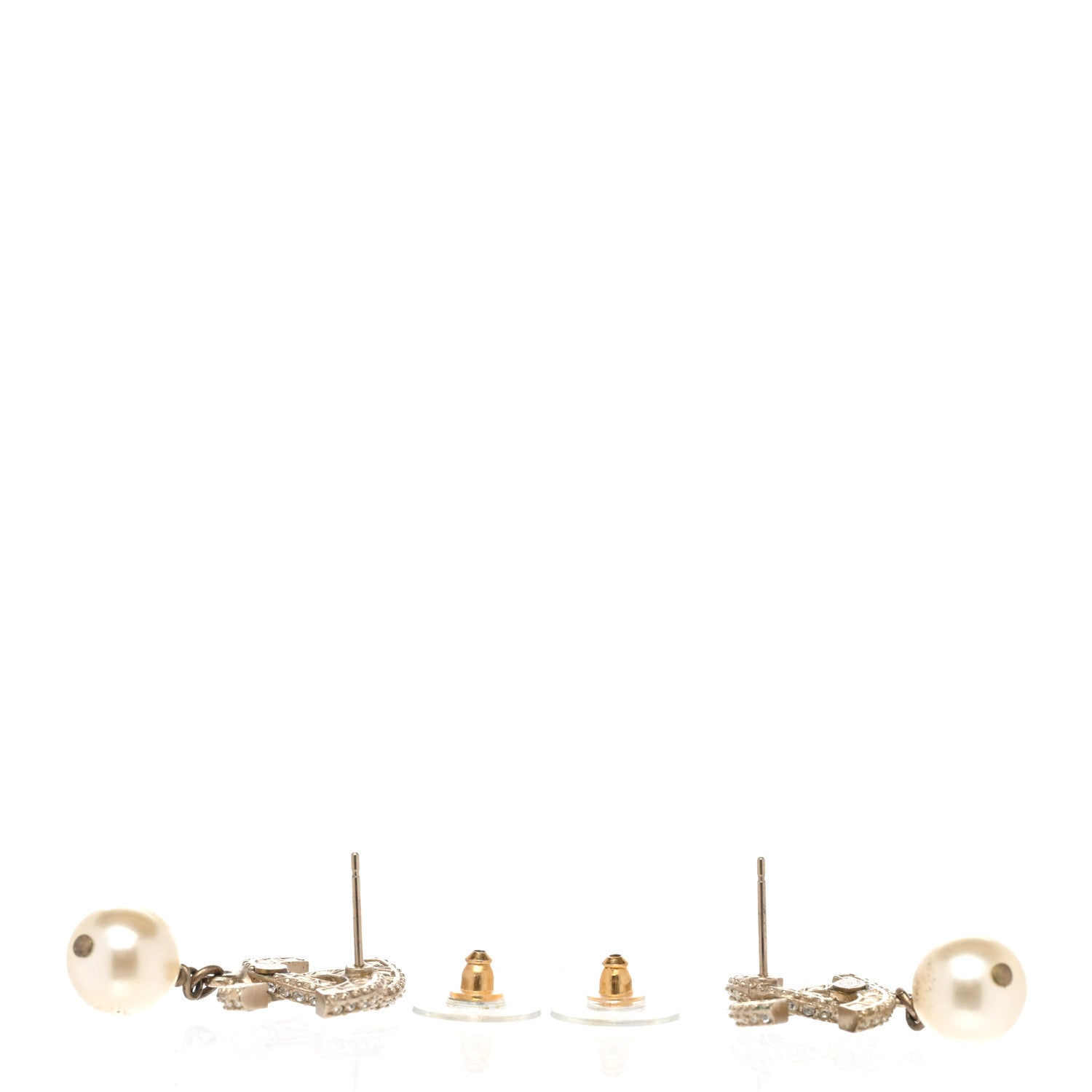 Chanel Crystal Timeless CC Pearl Drop Earrings Light Gold 3 of 5