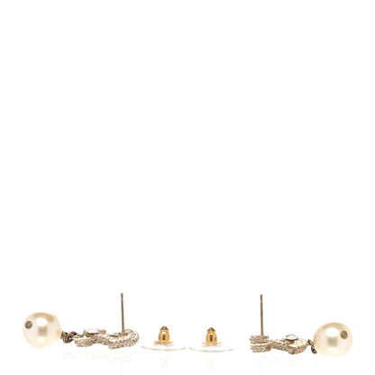 Chanel Crystal Timeless CC Pearl Drop Earrings Light Gold 3 of 5